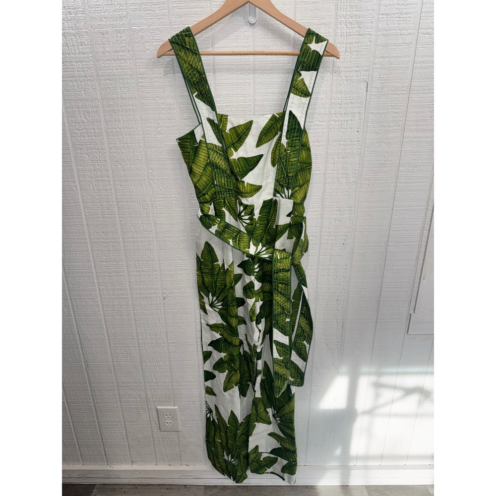 Farm Rio Palm Fan Jumpsuit Women Off-White Green Tropical Leaf FR9573 S